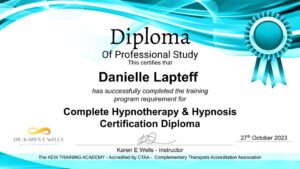 white and blue diploma for hypnotherapy